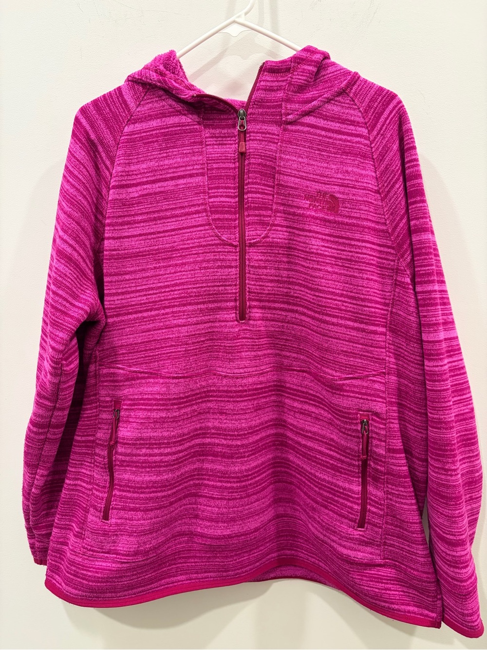 The North Face Pink Striped Half-Zip Hooded Fleece Pullover XXL cozy